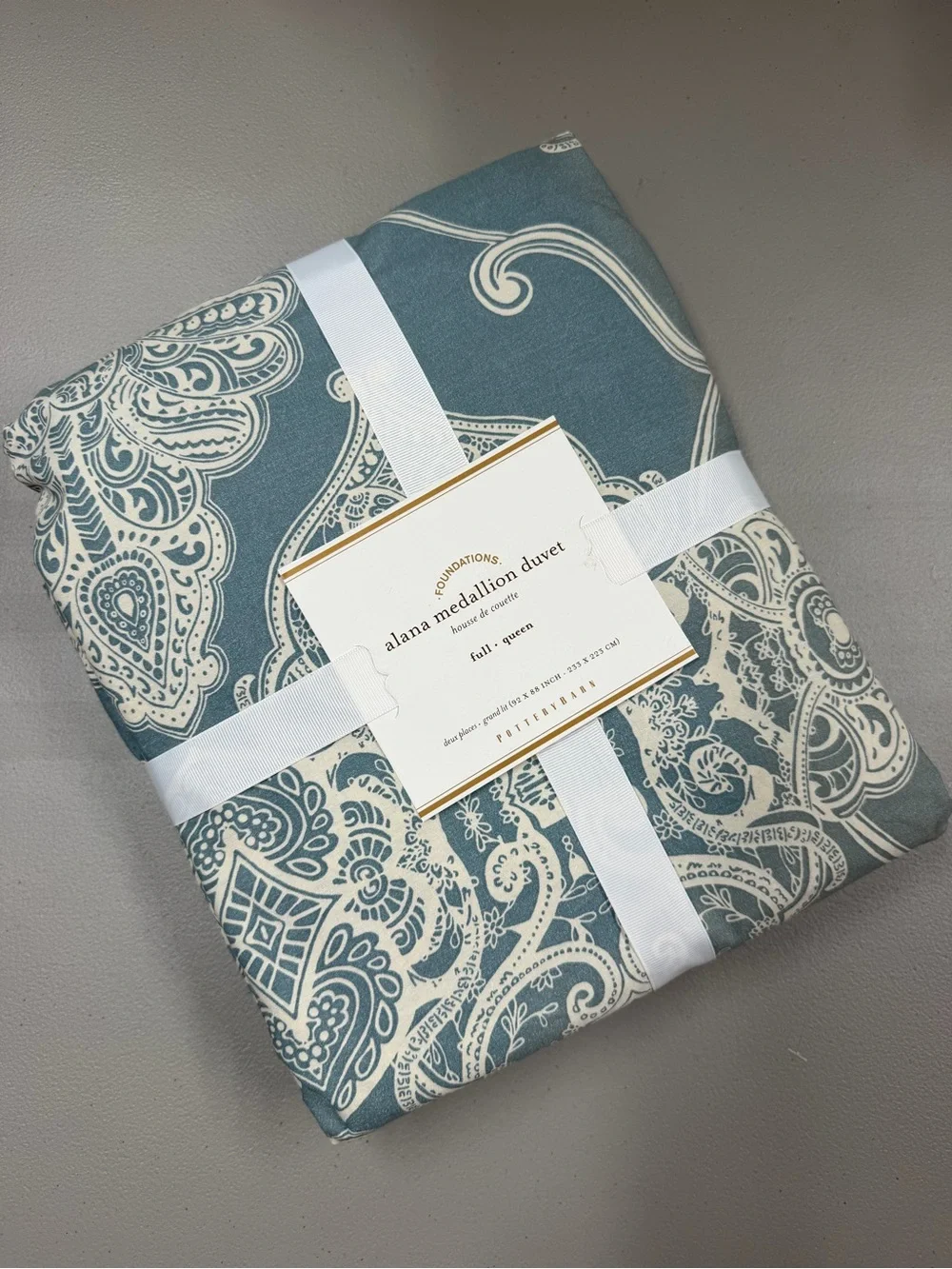 Pottery Barn Alana Medallion Duvet & 2 Euro Shams Set Porcelain Blue Cream NWT